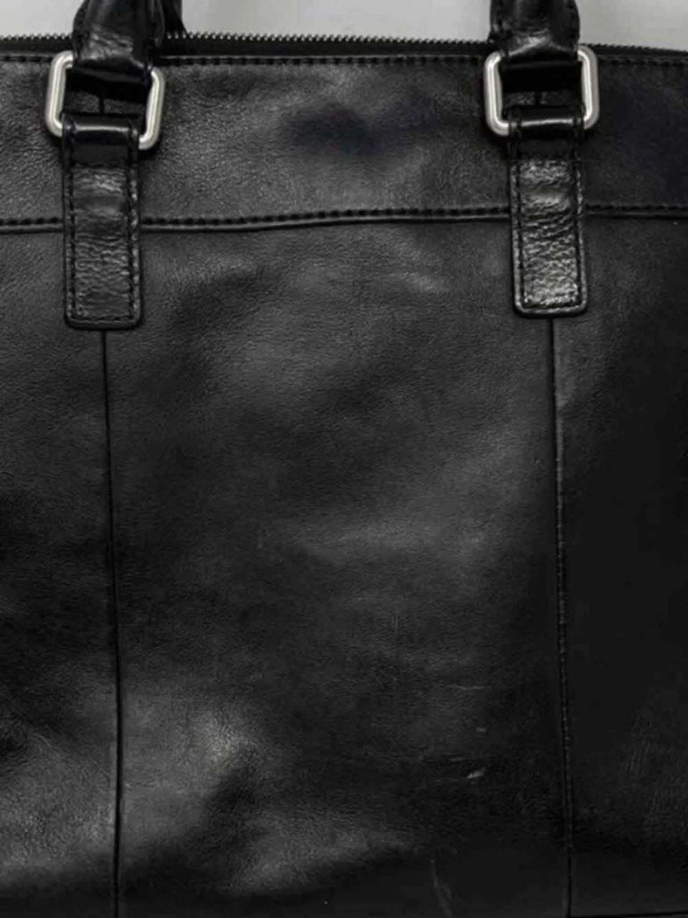 Fossil Black Genuine Leather Laptop Briefcase Work Bag Business Office Carryall